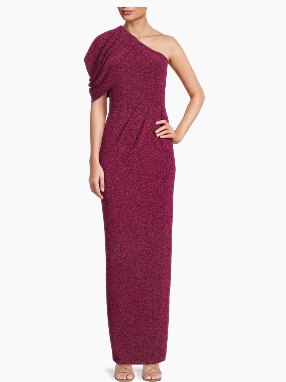Black Halo Eve Egan Metallic One Shoulder Gown NWT Size 8 Formal Maxi Dress